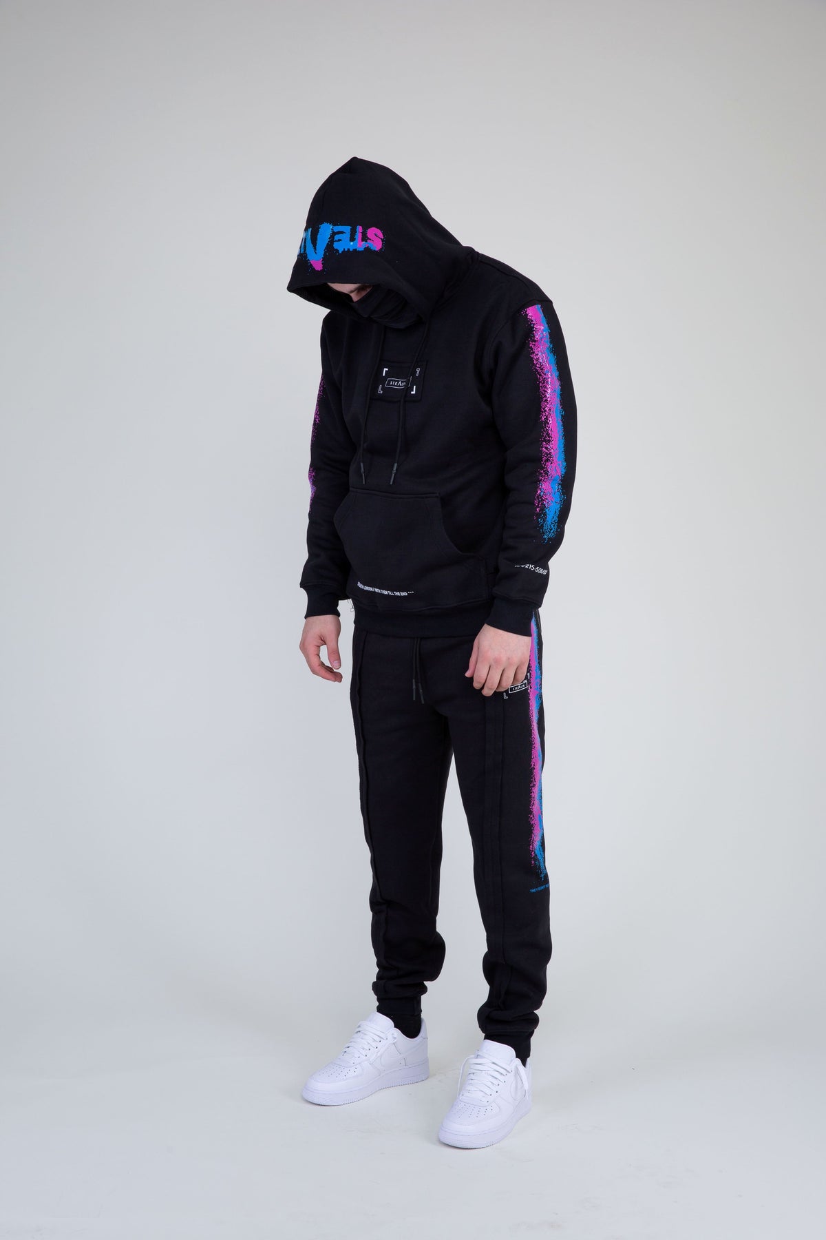 Men at Work facemask Tracksuit (Black) | Stealth London