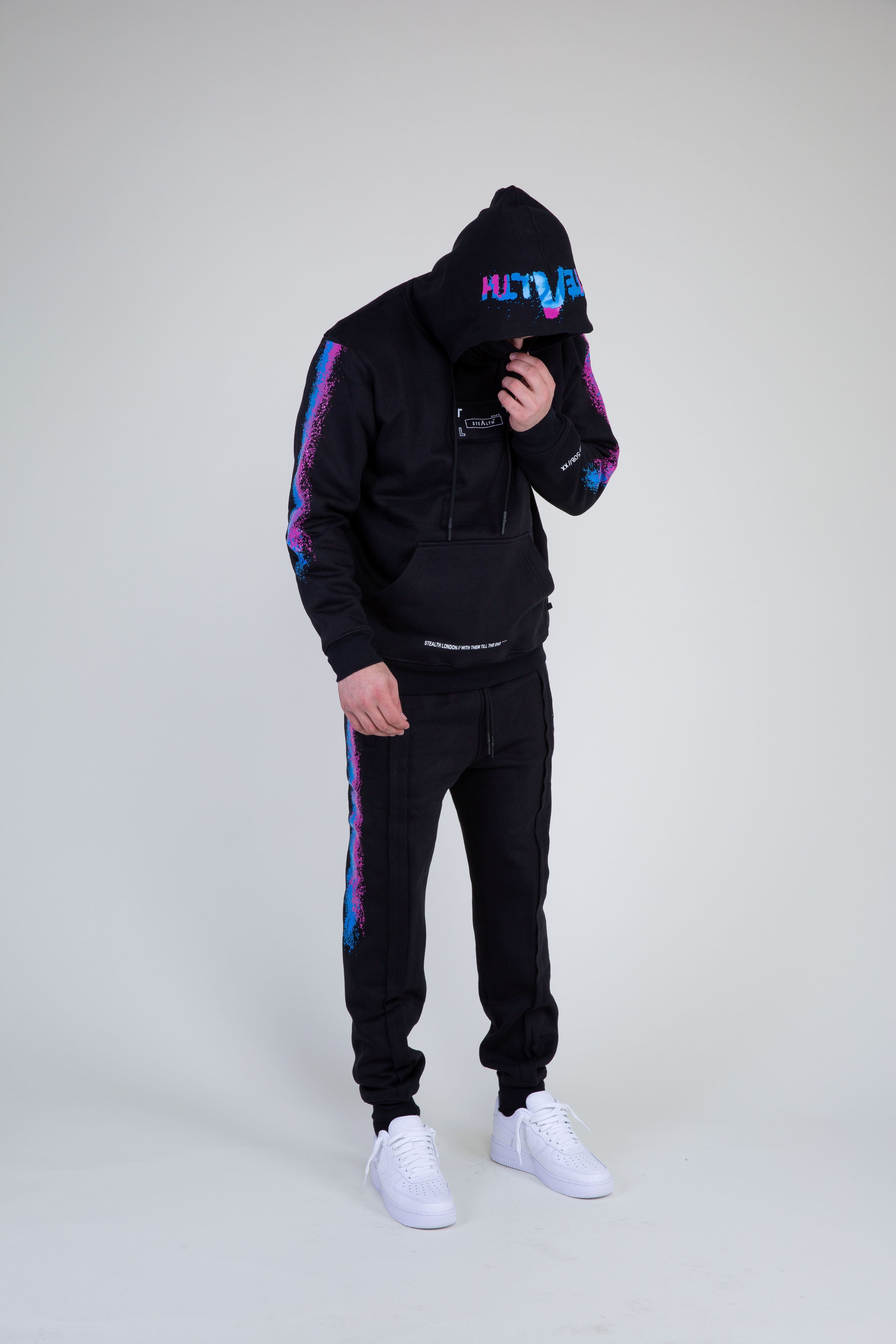 Men at Work facemask Tracksuit (Black) | Stealth London