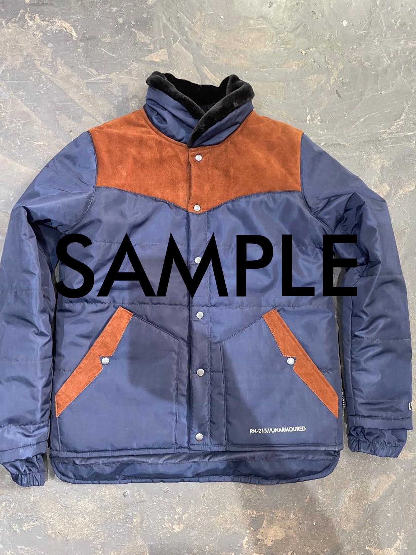 BLOCK JACKET Navy with brown suede Med/Large (Sample)