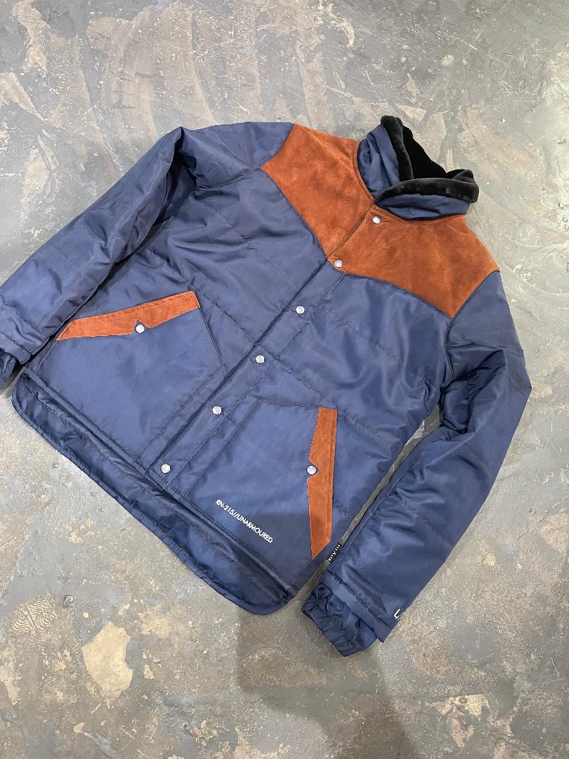 BLOCK JACKET Navy with brown suede Med/Large (Sample)