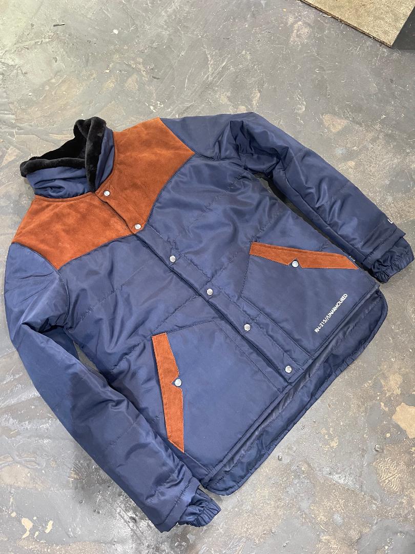 BLOCK JACKET Navy with brown suede Med/Large (Sample)