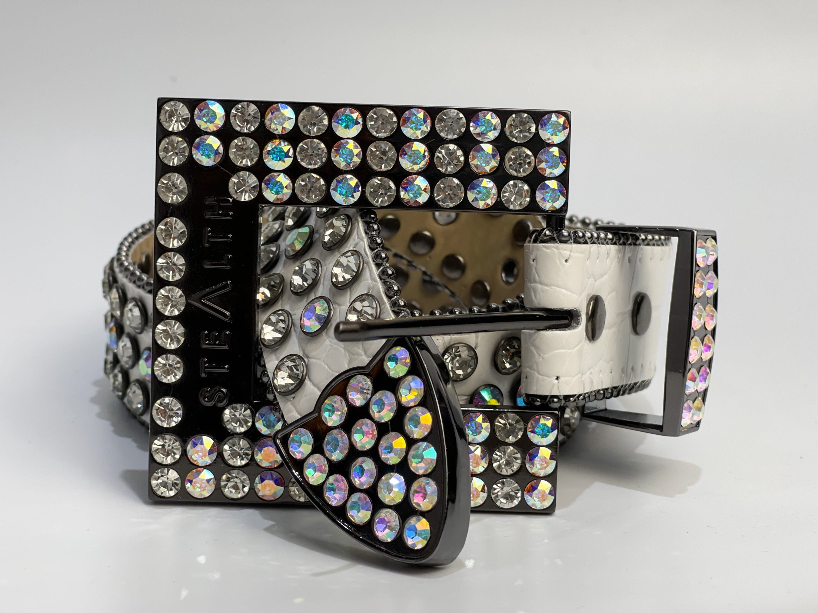 Leather Embellished Belt (White)